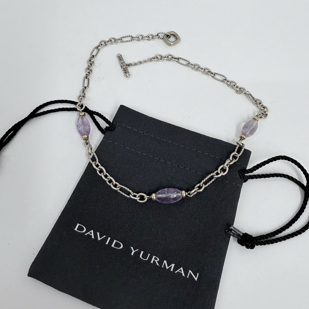 David Yurman Sterling 18K Gold Amethyst Bijoux Figaro Necklace 21 Grams 17" Long - Picture 1 of 10
